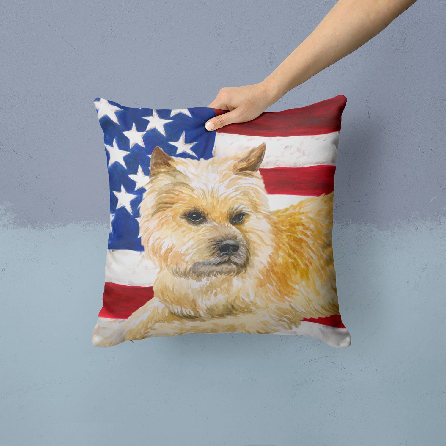 Cairn Terrier Patriotic Decorative Throw Pillow 14x14 Indoor Outdoor Accent Cushion, Fabric Cover with Insert for Sofa, Bed, Porch & Living Room