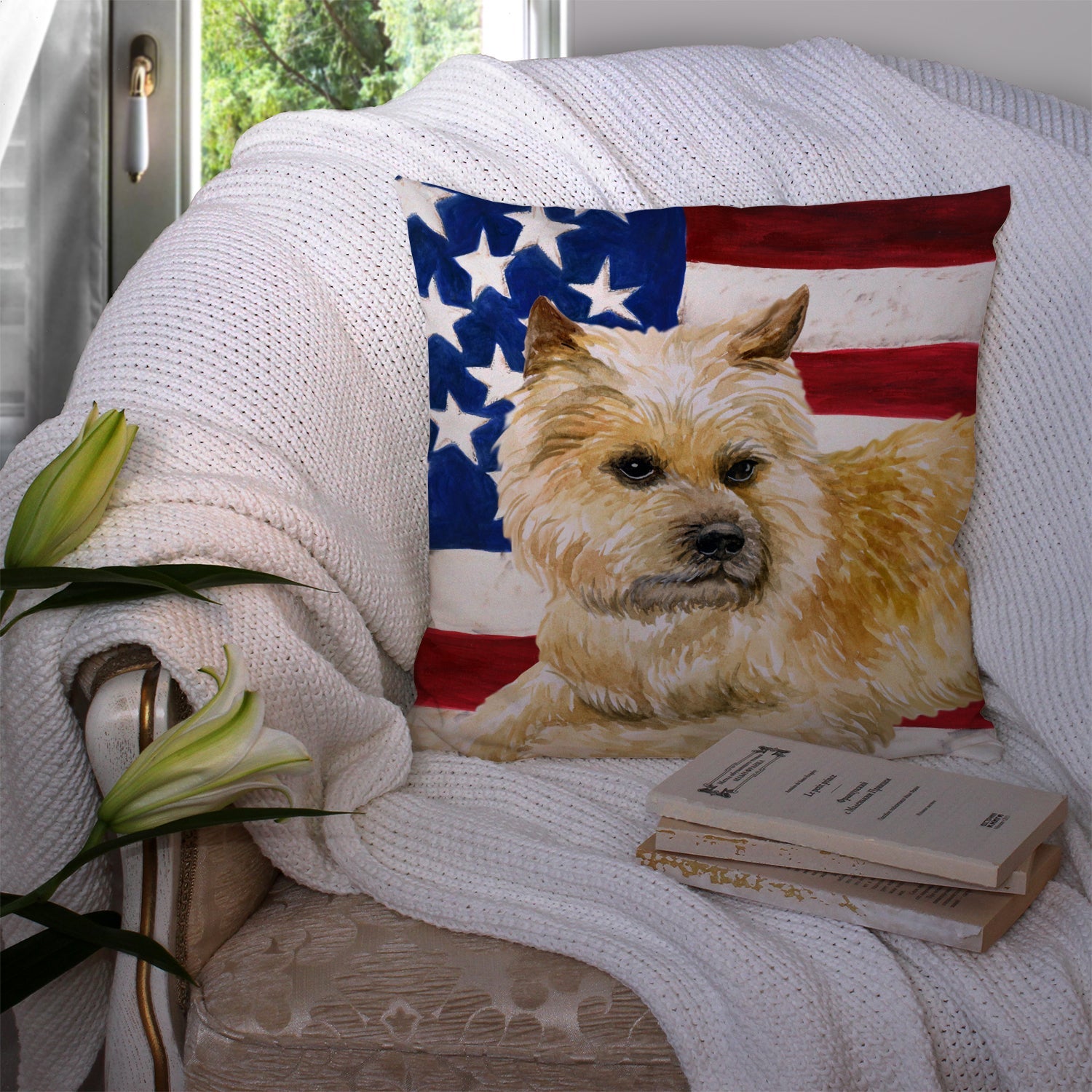 Cairn Terrier Patriotic Decorative Throw Pillow 14x14 Indoor Outdoor Accent Cushion, Fabric Cover with Insert for Sofa, Bed, Porch & Living Room