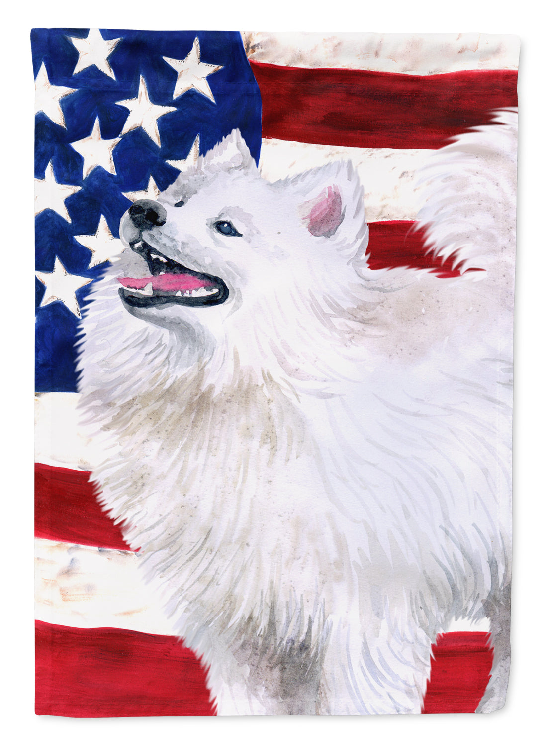 Samoyed Patriotic House Flag 28x40 Porch Sleeve Pole Decorative Outside Yard Banner Artwork Wall Hanging, Polyester