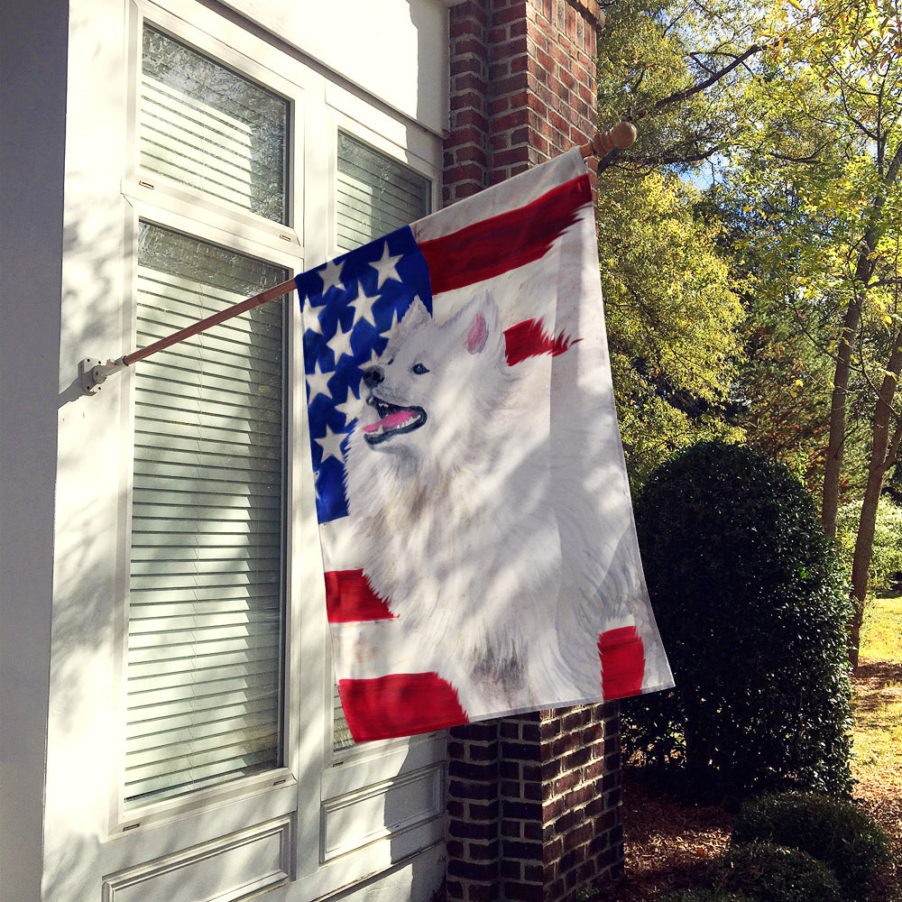 Samoyed Patriotic House Flag 28x40 Porch Sleeve Pole Decorative Outside Yard Banner Artwork Wall Hanging, Polyester