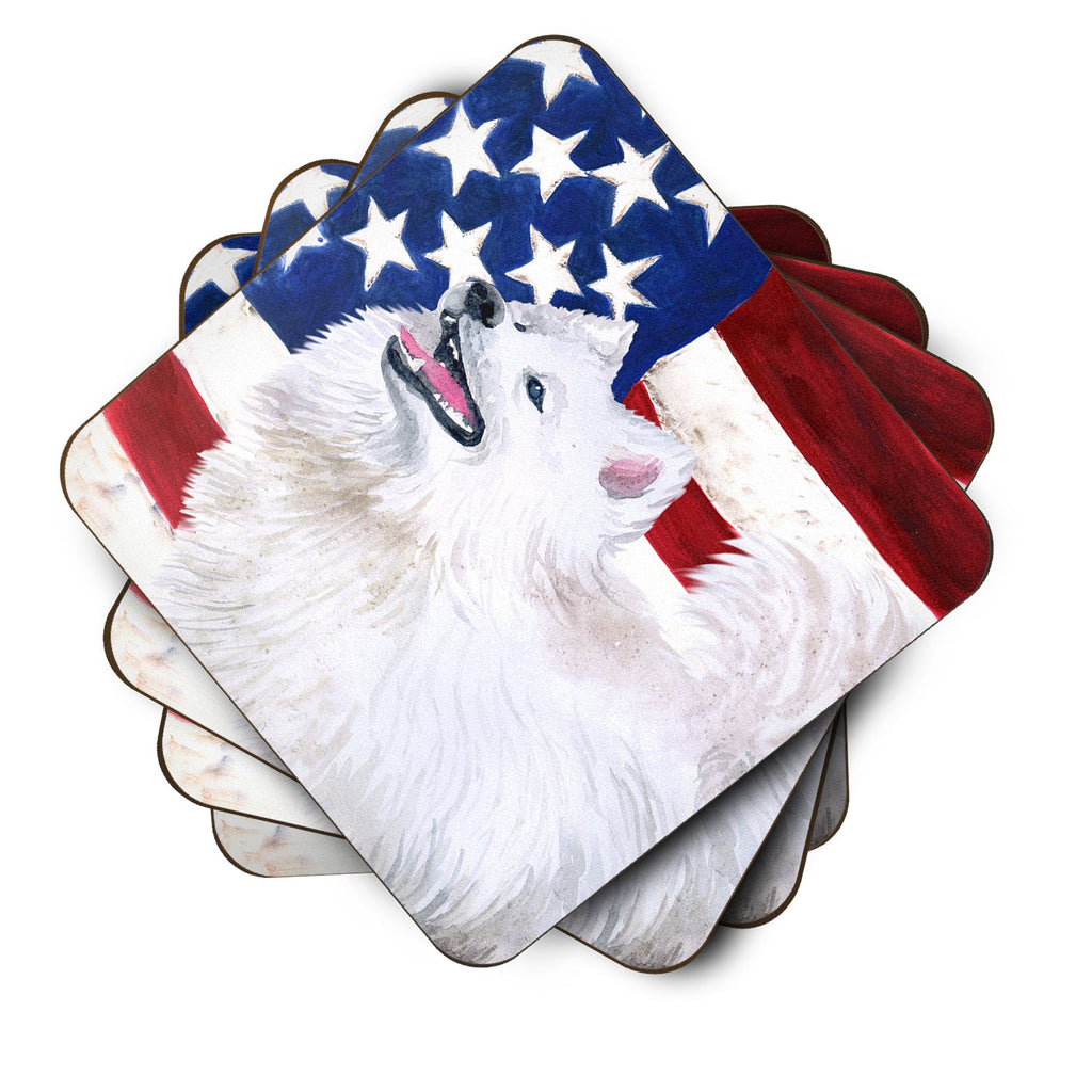 Samoyed Patriotic Foam Coasters Set of 4 Cup Coasters for Indoor Outdoor, Tabletop Protection, Anti Slip, Mouse pad Material