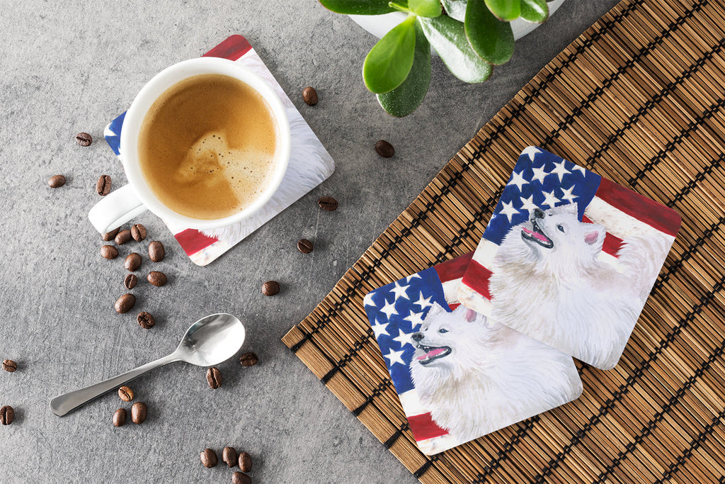 Samoyed Patriotic Foam Coasters Set of 4 Cup Coasters for Indoor Outdoor, Tabletop Protection, Anti Slip, Mouse pad Material