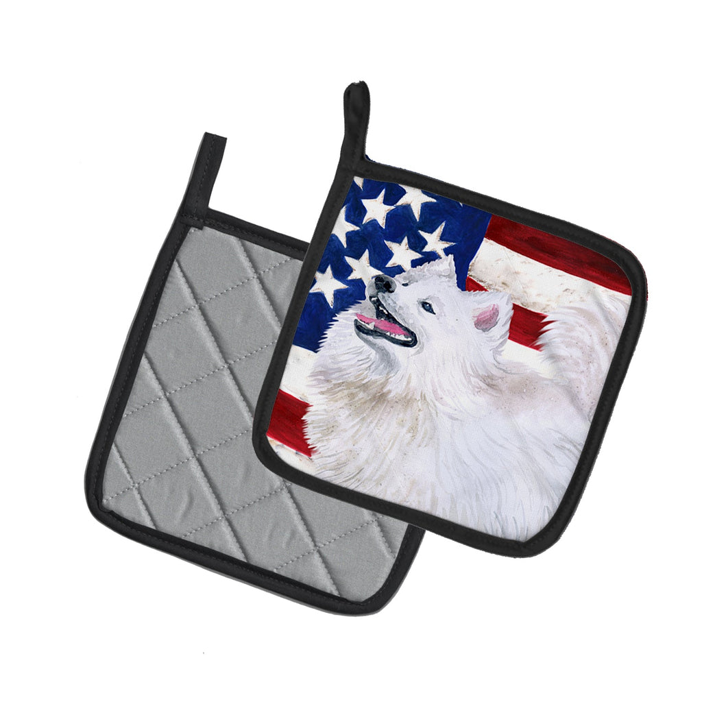 Samoyed Patriotic Pot Holder Set of 2 Heat Resistant Quilted Hot Pads 7.5 x 7.5 Inch, Insulated Kitchen Trivets for Cooking & Baking