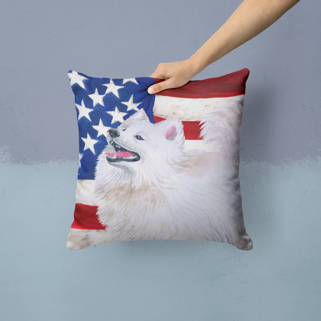 Samoyed Patriotic Decorative Throw Pillow 14x14 Indoor Outdoor Accent Cushion, Fabric Cover with Insert for Sofa, Bed, Porch & Living Room