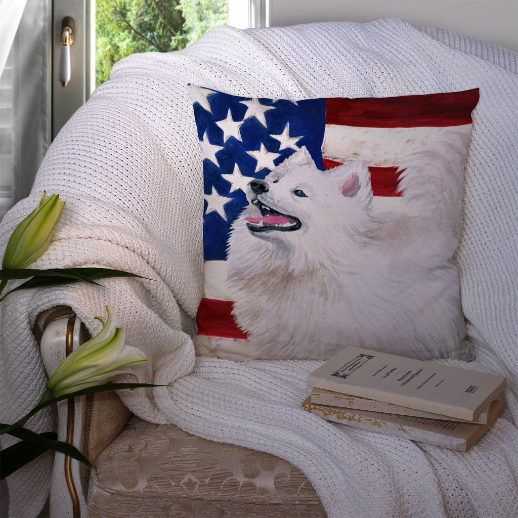 Samoyed Patriotic Decorative Throw Pillow 14x14 Indoor Outdoor Accent Cushion, Fabric Cover with Insert for Sofa, Bed, Porch & Living Room