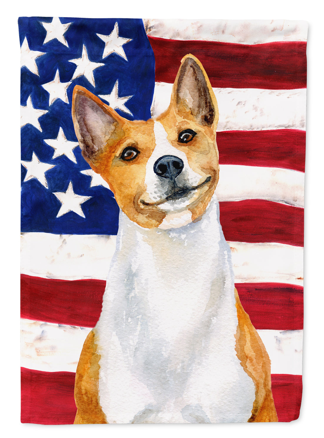 Basenji Patriotic House Flag 28x40 Porch Sleeve Pole Decorative Outside Yard Banner Artwork Wall Hanging, Polyester
