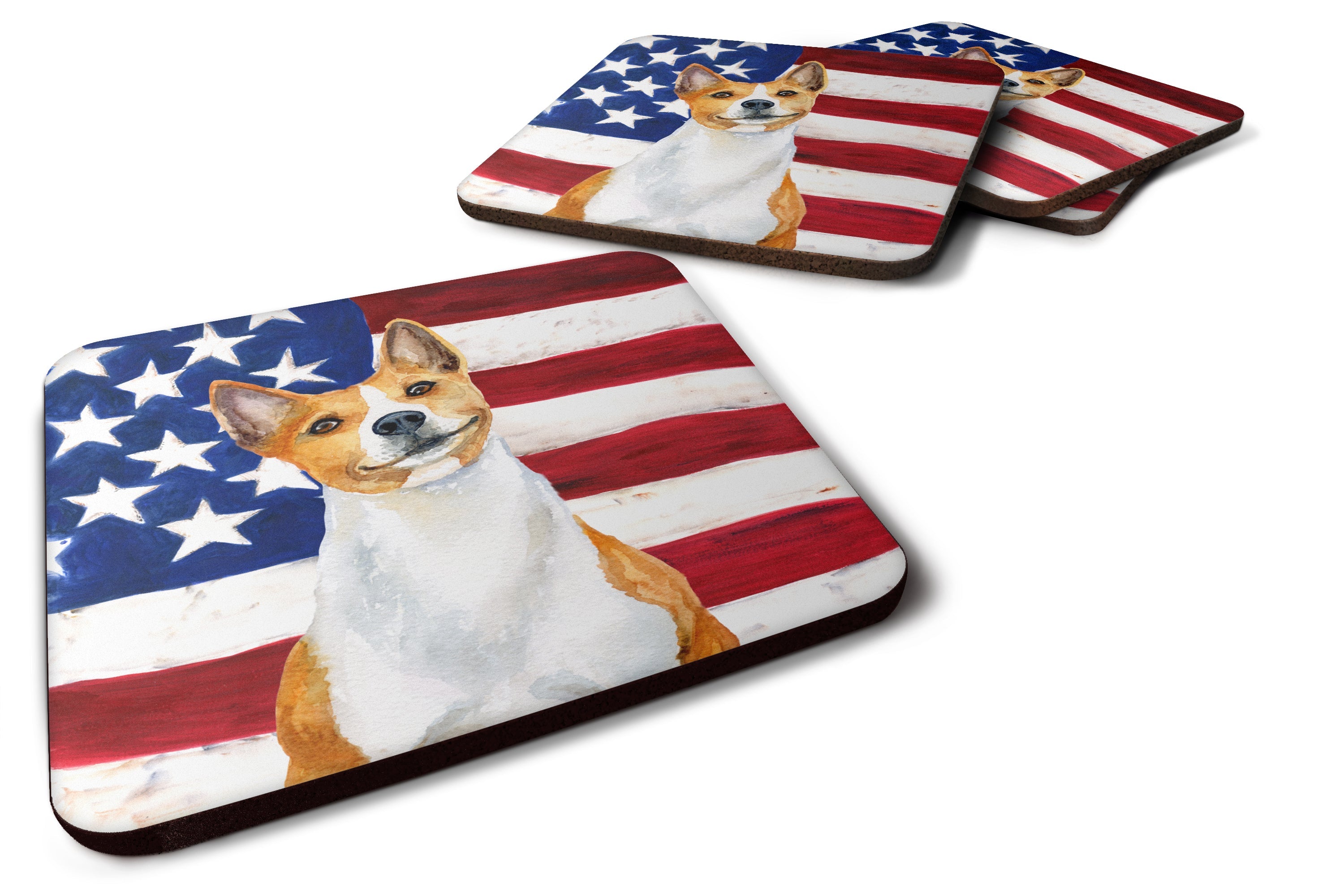 Basenji Patriotic Foam Coasters Set of 4 Cup Coasters for Indoor Outdoor, Tabletop Protection, Anti Slip, Mouse pad Material