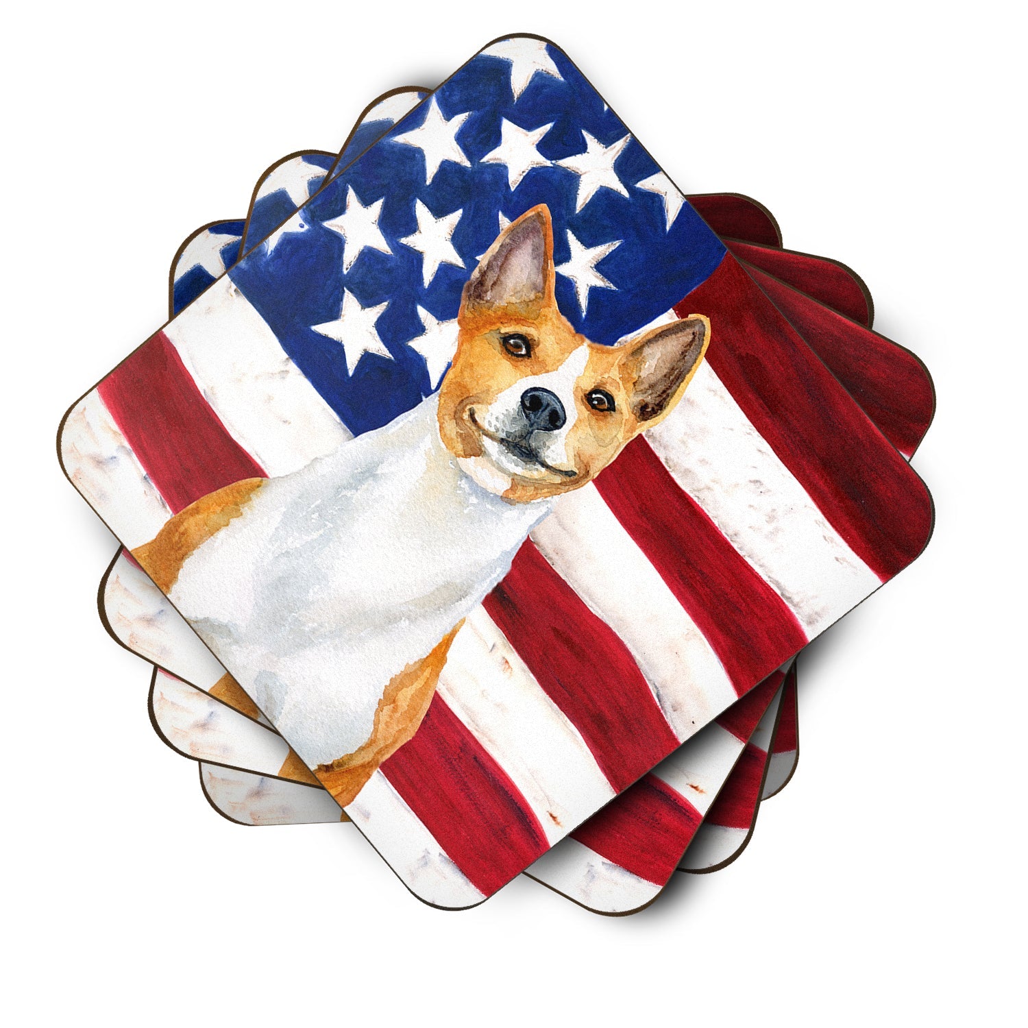 Basenji Patriotic Foam Coasters Set of 4 Cup Coasters for Indoor Outdoor, Tabletop Protection, Anti Slip, Mouse pad Material