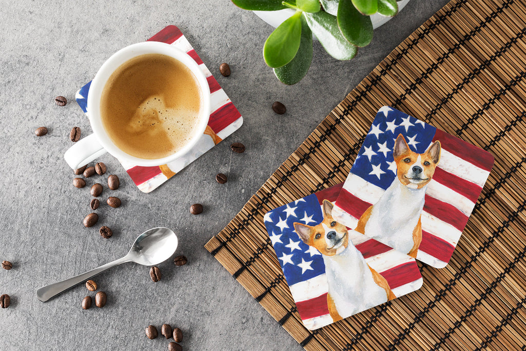 Basenji Patriotic Foam Coasters Set of 4 Cup Coasters for Indoor Outdoor, Tabletop Protection, Anti Slip, Mouse pad Material
