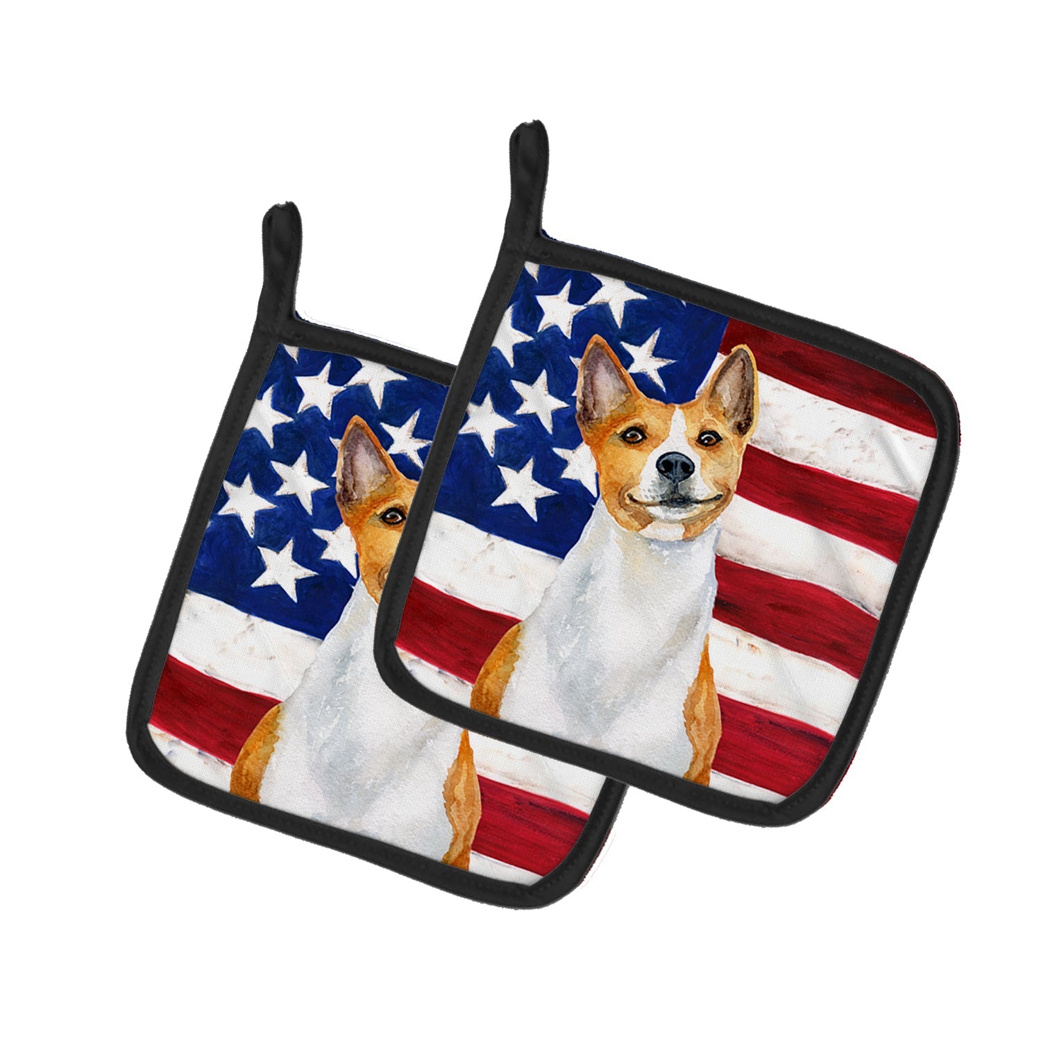 Basenji Patriotic Pot Holder Set of 2 Heat Resistant Quilted Hot Pads 7.5 x 7.5 Inch, Insulated Kitchen Trivets for Cooking & Baking