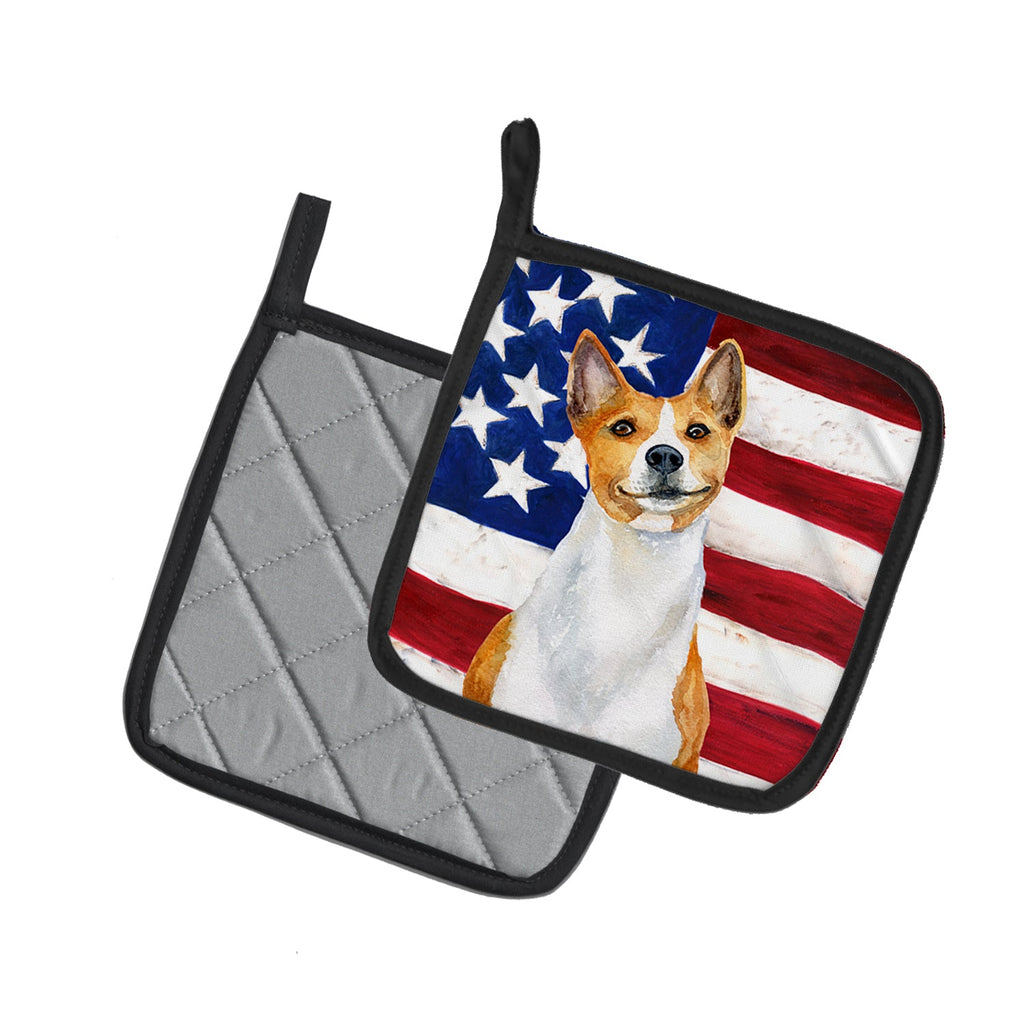Basenji Patriotic Pot Holder Set of 2 Heat Resistant Quilted Hot Pads 7.5 x 7.5 Inch, Insulated Kitchen Trivets for Cooking & Baking