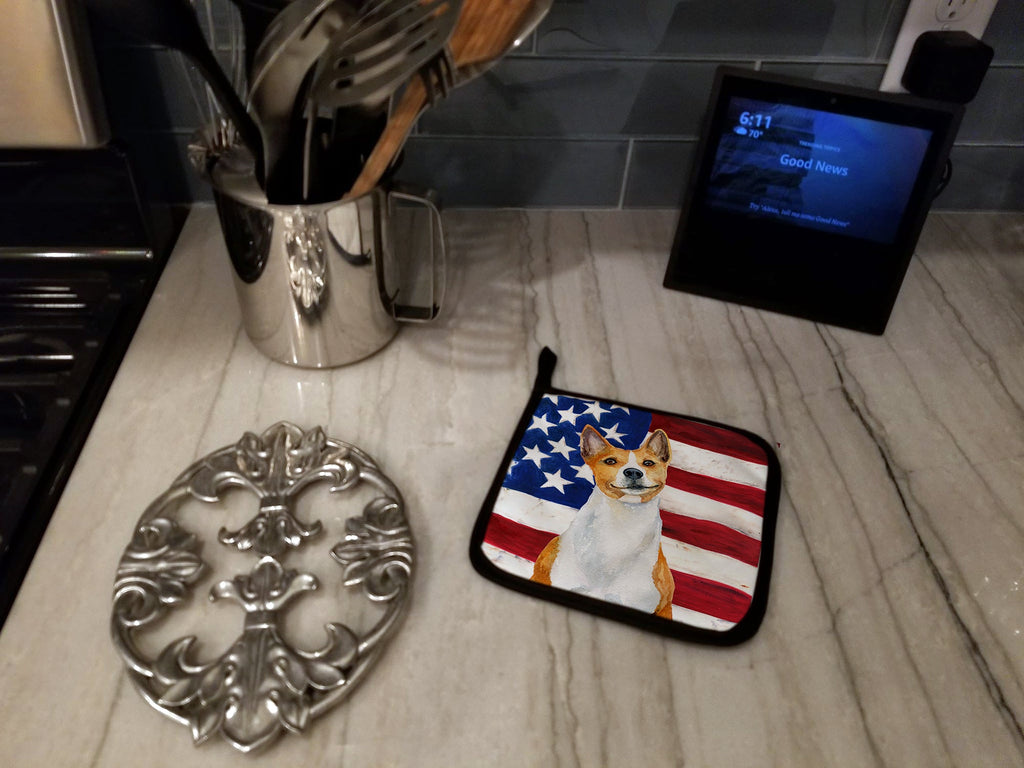 Basenji Patriotic Pot Holder Set of 2 Heat Resistant Quilted Hot Pads 7.5 x 7.5 Inch, Insulated Kitchen Trivets for Cooking & Baking