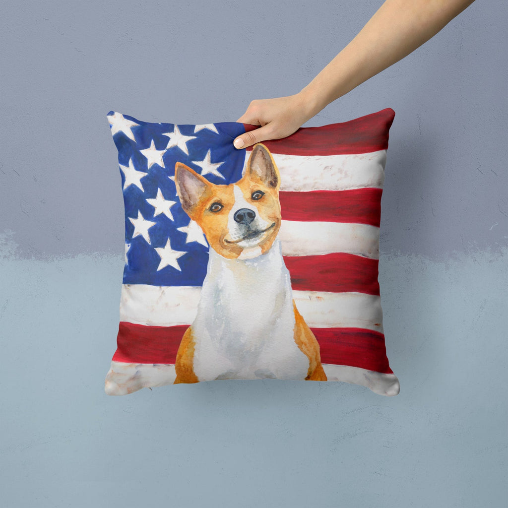 Basenji Patriotic Decorative Throw Pillow 14x14 Indoor Outdoor Accent Cushion, Fabric Cover with Insert for Sofa, Bed, Porch & Living Room