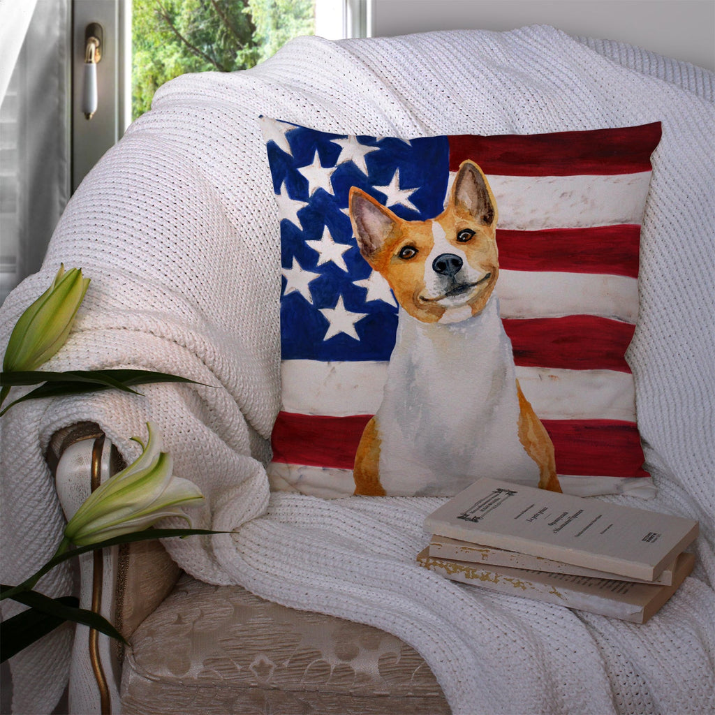 Basenji Patriotic Decorative Throw Pillow 14x14 Indoor Outdoor Accent Cushion, Fabric Cover with Insert for Sofa, Bed, Porch & Living Room