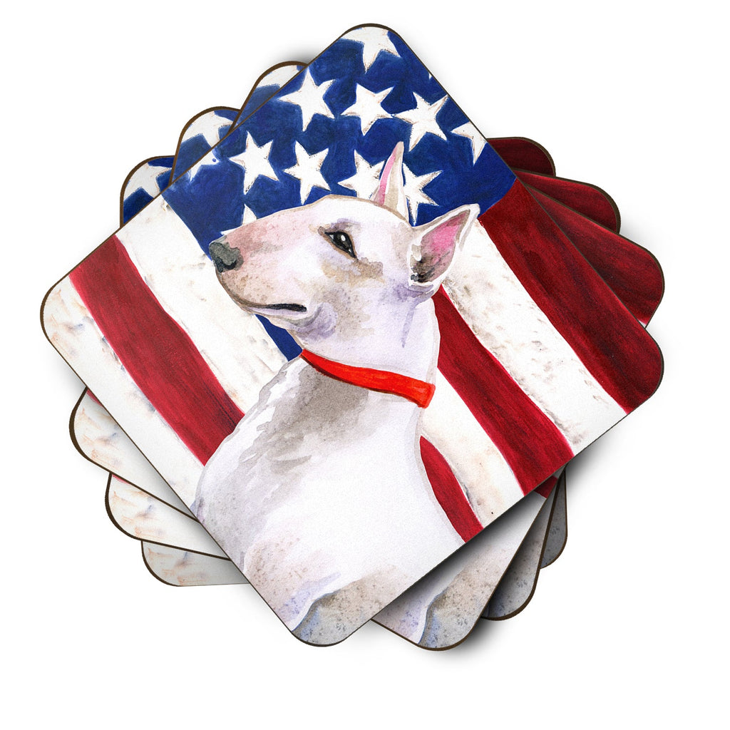 Bull Terrier Patriotic Foam Coasters Set of 4 Cup Coasters for Indoor Outdoor, Tabletop Protection, Anti Slip, Mouse pad Material
