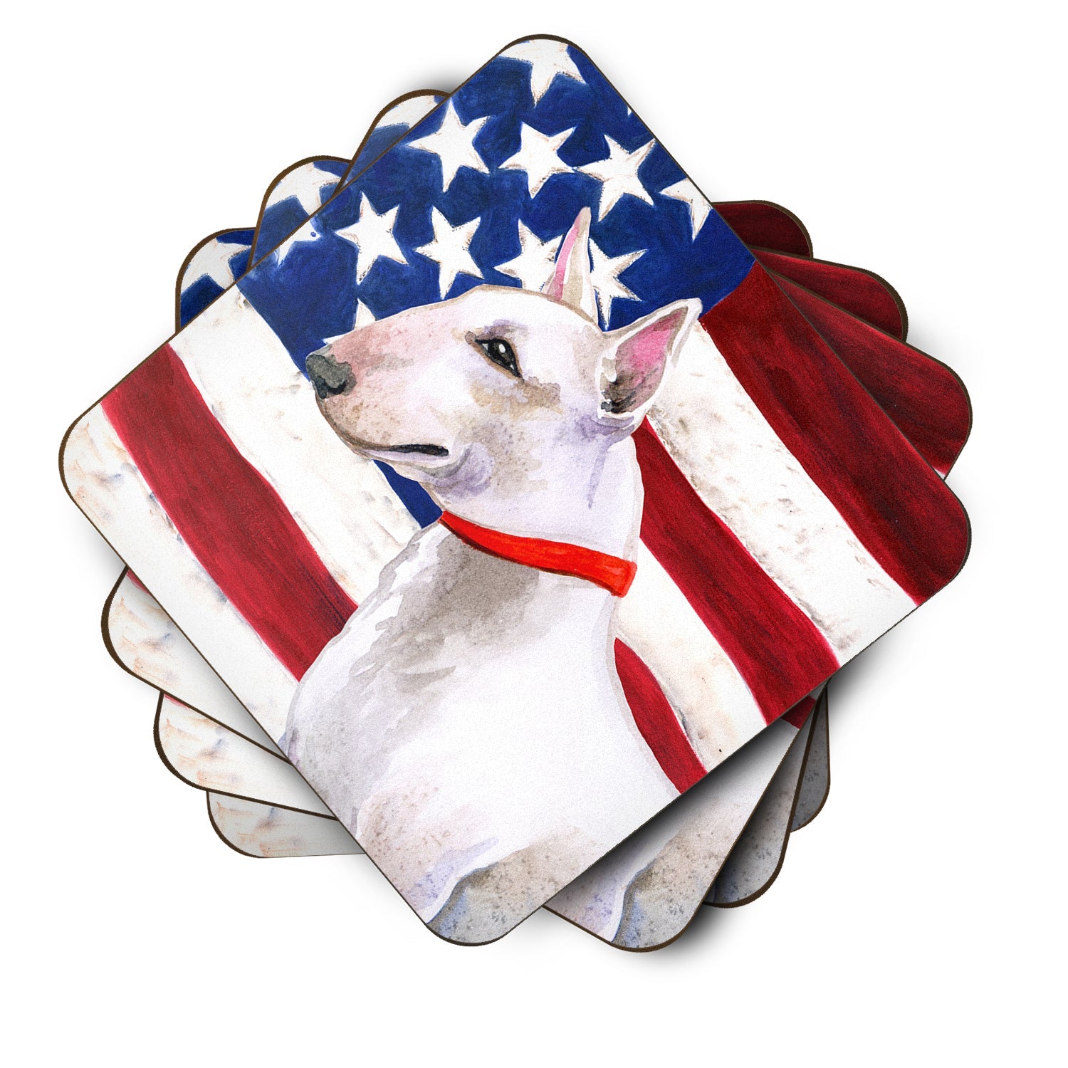 Bull Terrier Patriotic Foam Coasters Set of 4 Cup Coasters for Indoor Outdoor, Tabletop Protection, Anti Slip, Mouse pad Material