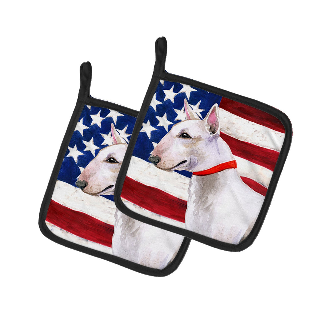 Bull Terrier Patriotic Pot Holder Set of 2 Heat Resistant Quilted Hot Pads 7.5 x 7.5 Inch, Insulated Kitchen Trivets for Cooking & Baking