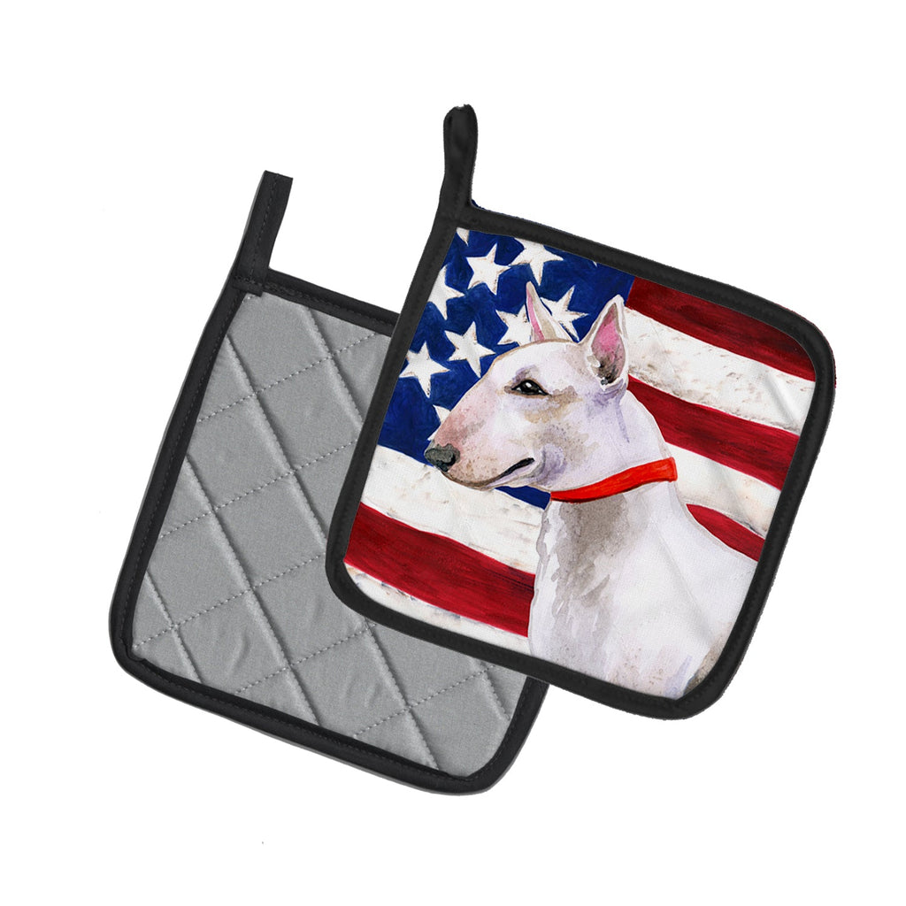 Bull Terrier Patriotic Pot Holder Set of 2 Heat Resistant Quilted Hot Pads 7.5 x 7.5 Inch, Insulated Kitchen Trivets for Cooking & Baking