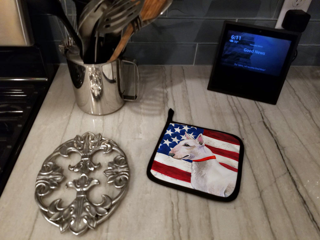 Bull Terrier Patriotic Pot Holder Set of 2 Heat Resistant Quilted Hot Pads 7.5 x 7.5 Inch, Insulated Kitchen Trivets for Cooking & Baking
