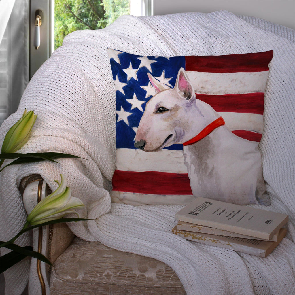 Bull Terrier Patriotic Decorative Throw Pillow 14x14 Indoor Outdoor Accent Cushion, Fabric Cover with Insert for Sofa, Bed, Porch & Living Room