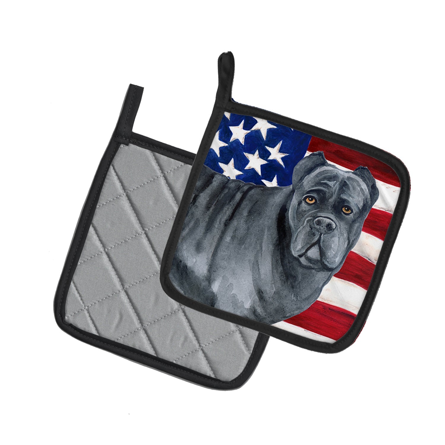 Cane Corso Patriotic Pot Holder Set of 2 Heat Resistant Quilted Hot Pads 7.5 x 7.5 Inch, Insulated Kitchen Trivets for Cooking & Baking