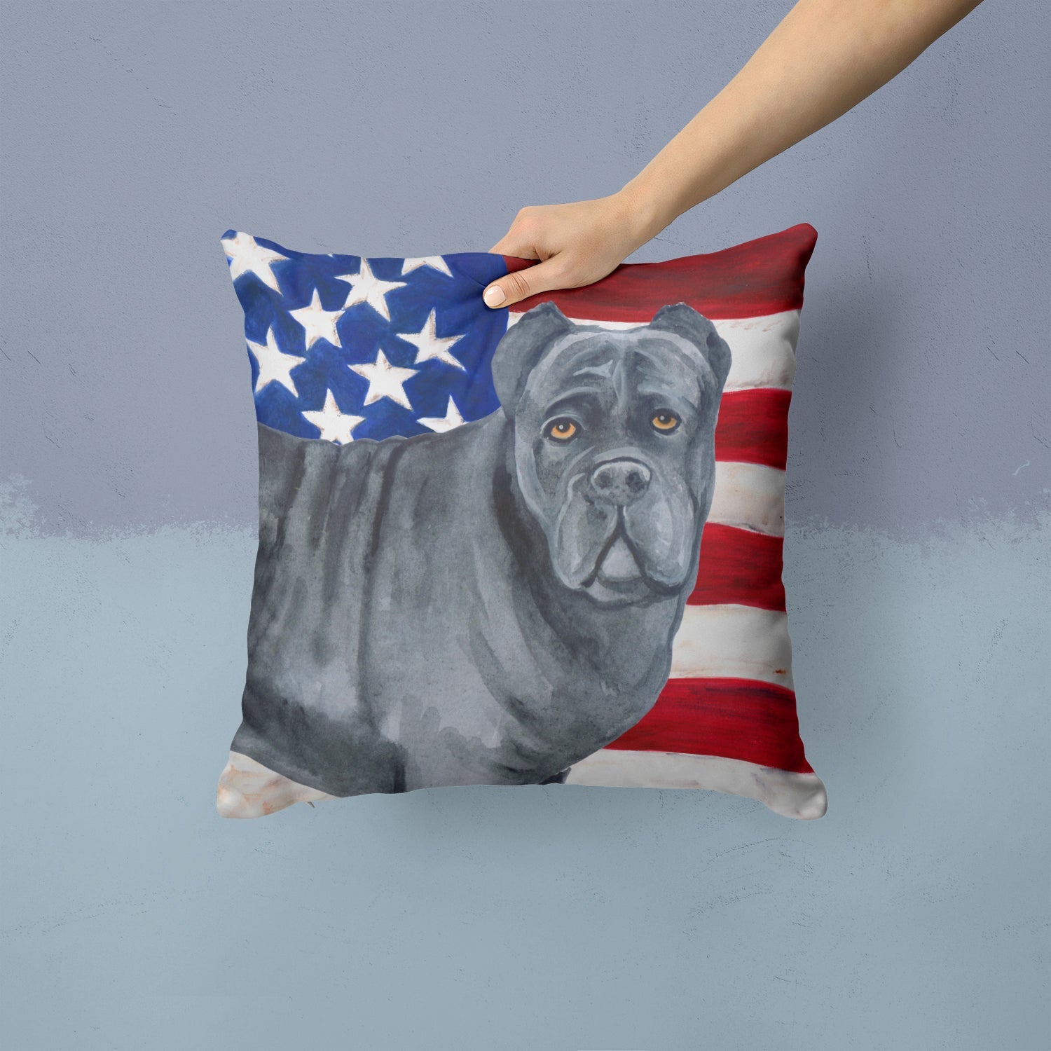 Cane Corso Patriotic Decorative Throw Pillow 14x14 Indoor Outdoor Accent Cushion, Fabric Cover with Insert for Sofa, Bed, Porch & Living Room