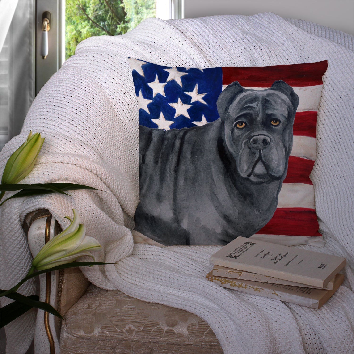 Cane Corso Patriotic Decorative Throw Pillow 14x14 Indoor Outdoor Accent Cushion, Fabric Cover with Insert for Sofa, Bed, Porch & Living Room