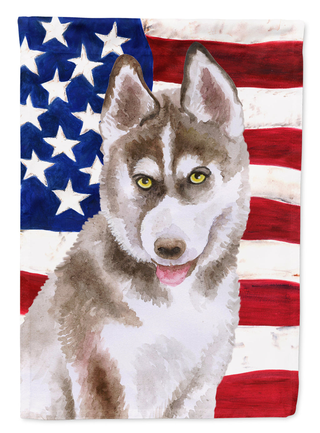 Siberian Husky Grey Patriotic House Flag 28x40 Porch Sleeve Pole Decorative Outside Yard Banner Artwork Wall Hanging, Polyester