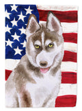 Siberian Husky Grey Patriotic House Flag 28x40 Porch Sleeve Pole Decorative Outside Yard Banner Artwork Wall Hanging, Polyester