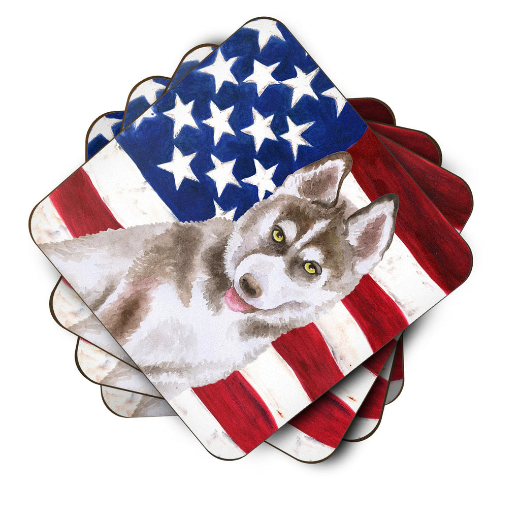 Siberian Husky Grey Patriotic Foam Coasters Set of 4 Cup Coasters for Indoor Outdoor, Tabletop Protection, Anti Slip, Mouse pad Material