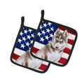 Siberian Husky Grey Patriotic Pot Holder Set of 2 Heat Resistant Quilted Hot Pads 7.5 x 7.5 Inch, Insulated Kitchen Trivets for Cooking & Baking