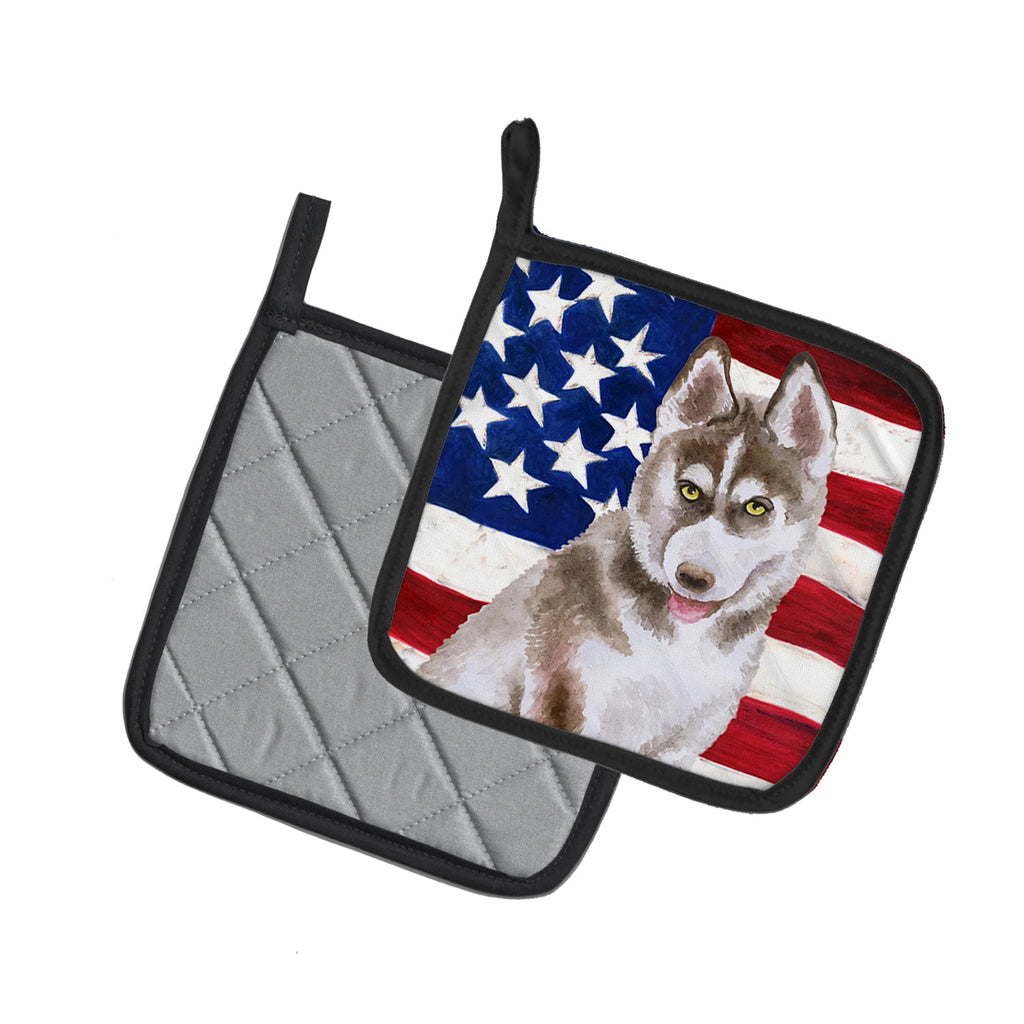 Siberian Husky Grey Patriotic Pot Holder Set of 2 Heat Resistant Quilted Hot Pads 7.5 x 7.5 Inch, Insulated Kitchen Trivets for Cooking & Baking