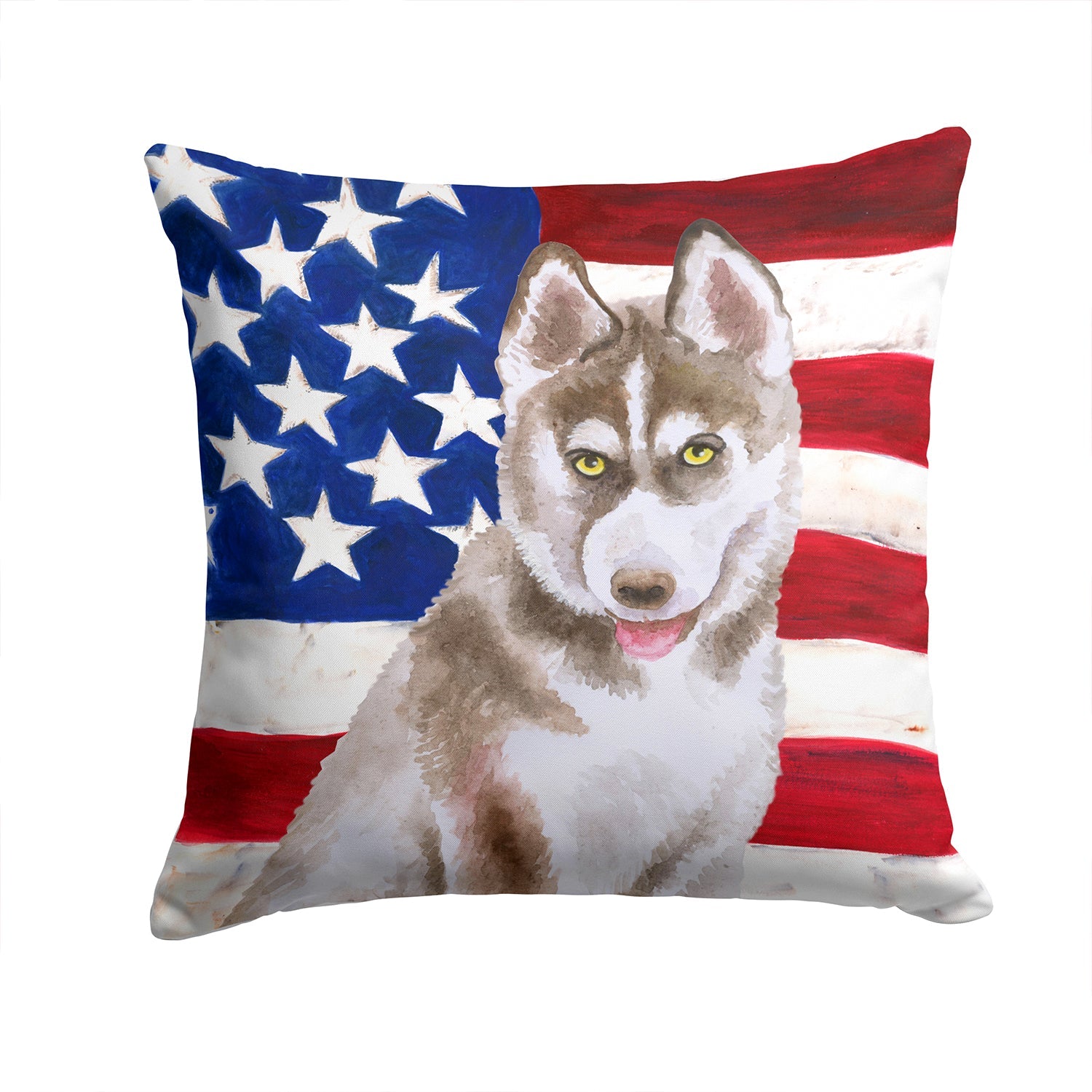Siberian Husky Grey Patriotic Decorative Throw Pillow 14x14 Indoor Outdoor Accent Cushion, Fabric Cover with Insert for Sofa, Bed, Porch & Living Room