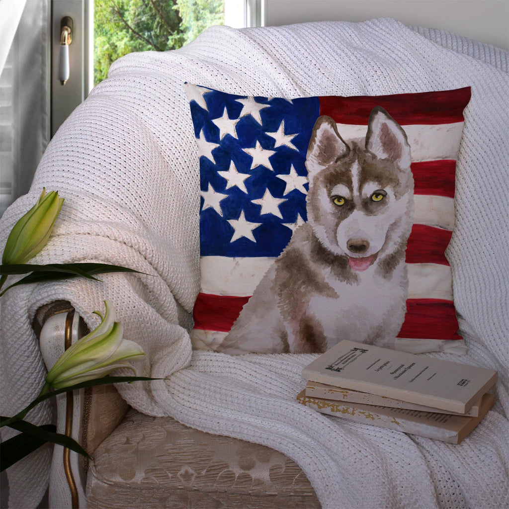 Siberian Husky Grey Patriotic Decorative Throw Pillow 14x14 Indoor Outdoor Accent Cushion, Fabric Cover with Insert for Sofa, Bed, Porch & Living Room