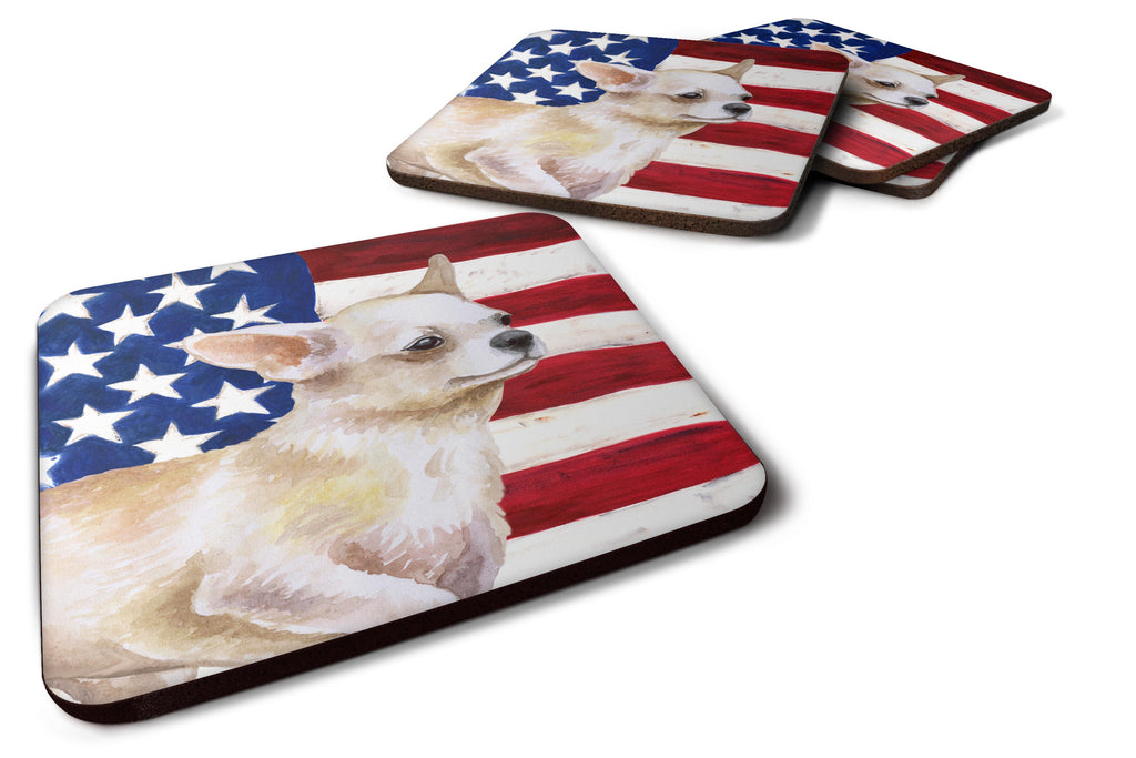 Chihuahua Leg up Patriotic Foam Coasters Set of 4 Cup Coasters for Indoor Outdoor, Tabletop Protection, Anti Slip, Mouse pad Material