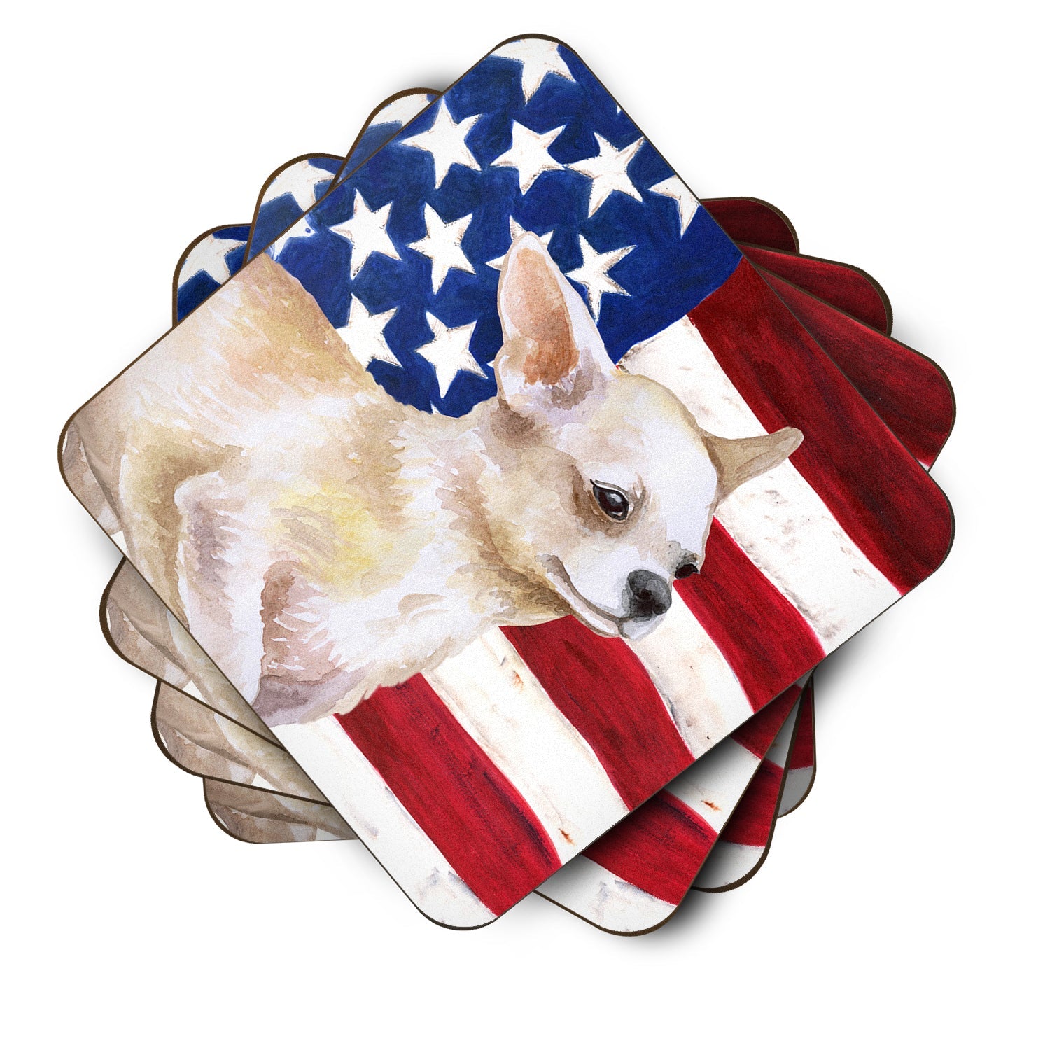 Chihuahua Leg up Patriotic Foam Coasters Set of 4 Cup Coasters for Indoor Outdoor, Tabletop Protection, Anti Slip, Mouse pad Material
