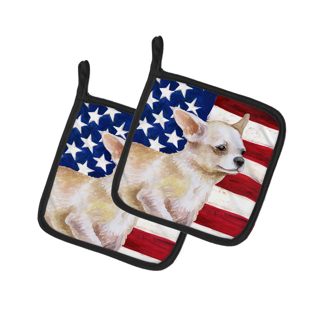Chihuahua Leg up Patriotic Pot Holder Set of 2 Heat Resistant Quilted Hot Pads 7.5 x 7.5 Inch, Insulated Kitchen Trivets for Cooking & Baking
