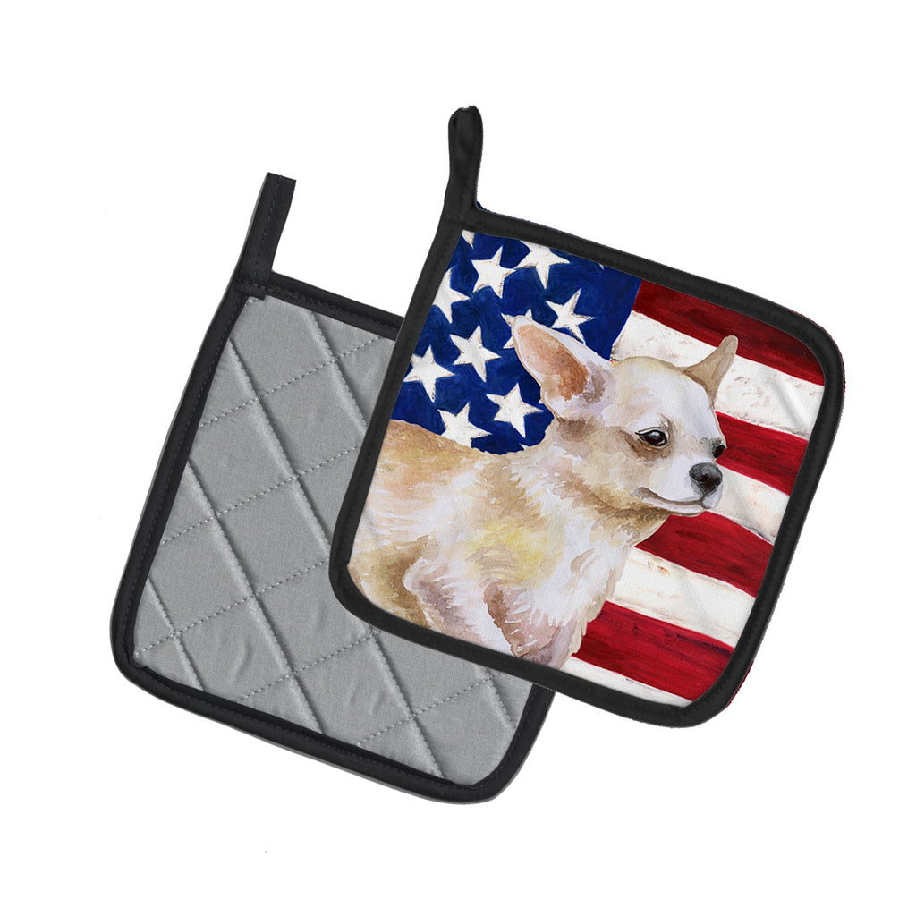 Chihuahua Leg up Patriotic Pot Holder Set of 2 Heat Resistant Quilted Hot Pads 7.5 x 7.5 Inch, Insulated Kitchen Trivets for Cooking & Baking