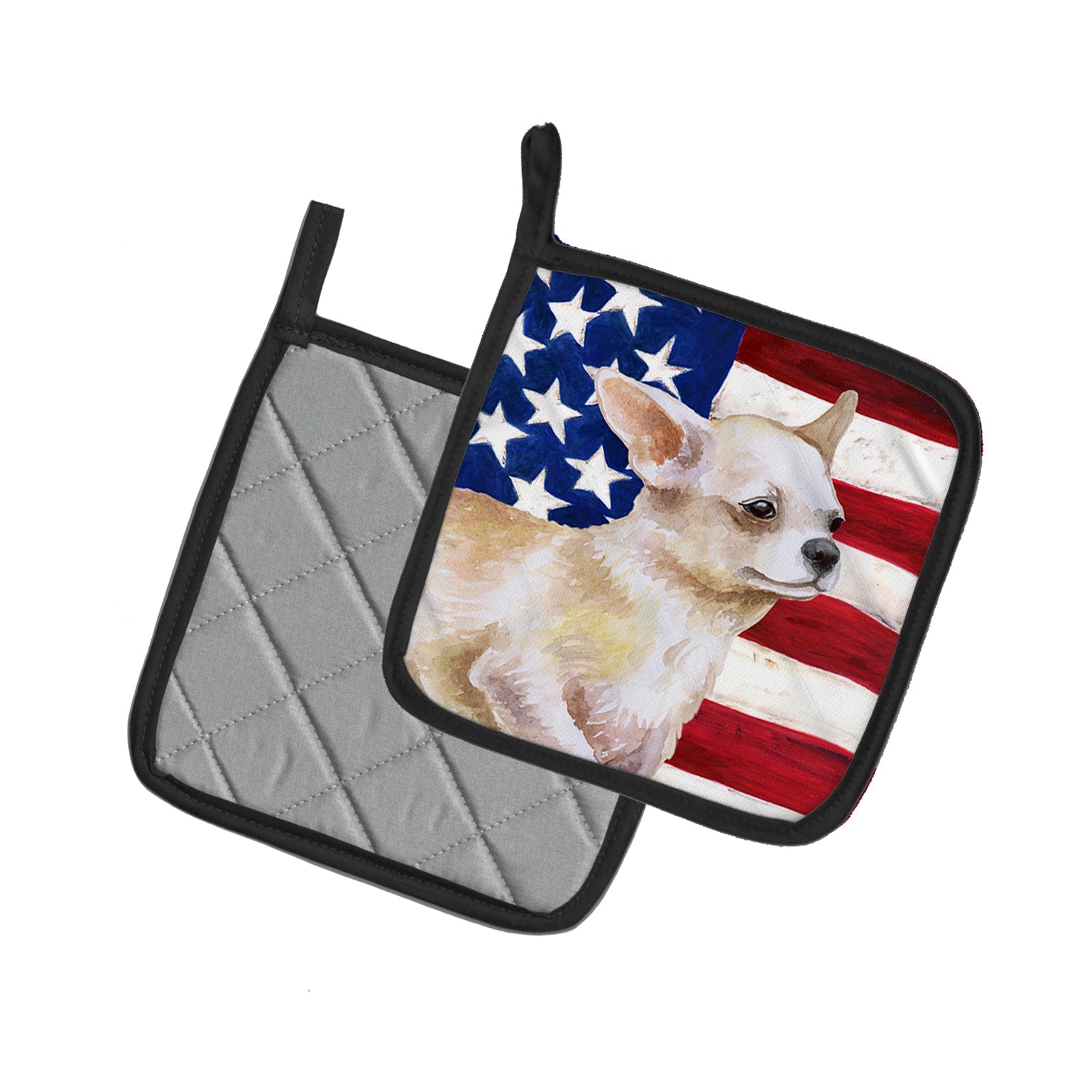 Chihuahua Leg up Patriotic Pot Holder Set of 2 Heat Resistant Quilted Hot Pads 7.5 x 7.5 Inch, Insulated Kitchen Trivets for Cooking & Baking