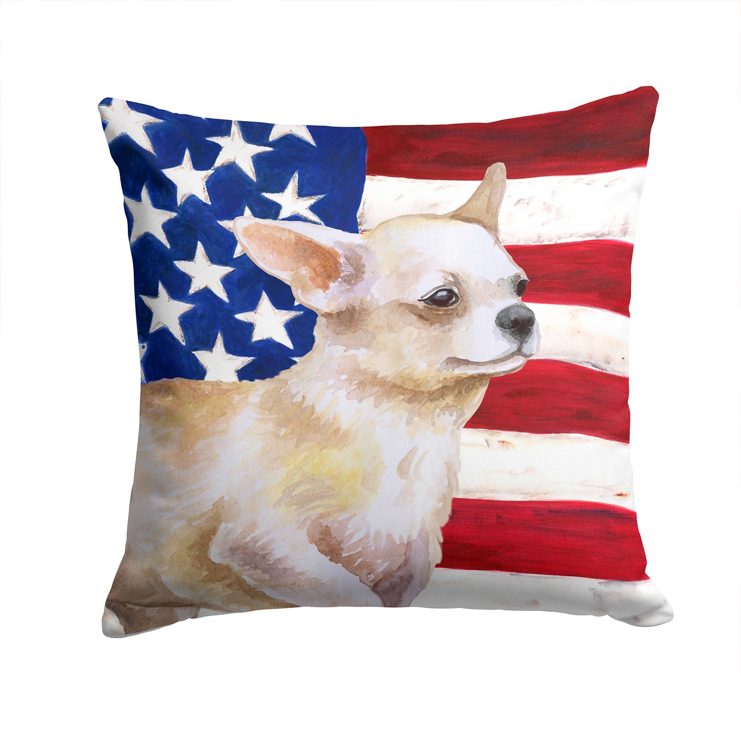 Chihuahua Leg up Patriotic Decorative Throw Pillow 14x14 Indoor Outdoor Accent Cushion, Fabric Cover with Insert for Sofa, Bed, Porch & Living Room