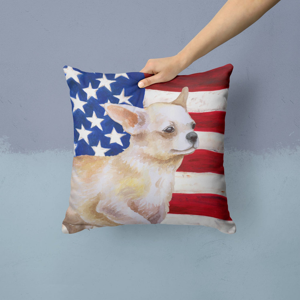 Chihuahua Leg up Patriotic Decorative Throw Pillow 14x14 Indoor Outdoor Accent Cushion, Fabric Cover with Insert for Sofa, Bed, Porch & Living Room