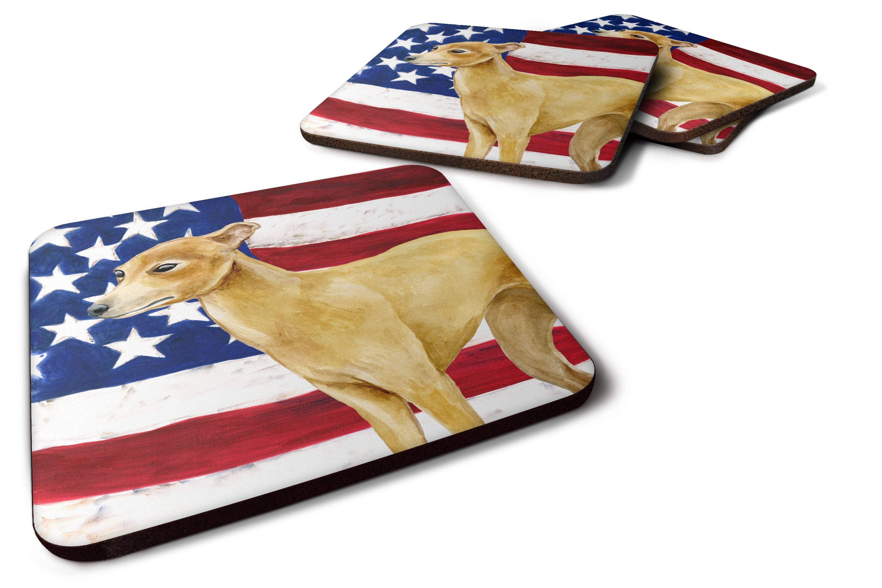 Italian Greyhound Patriotic Foam Coasters Set of 4 Cup Coasters for Indoor Outdoor, Tabletop Protection, Anti Slip, Mouse pad Material