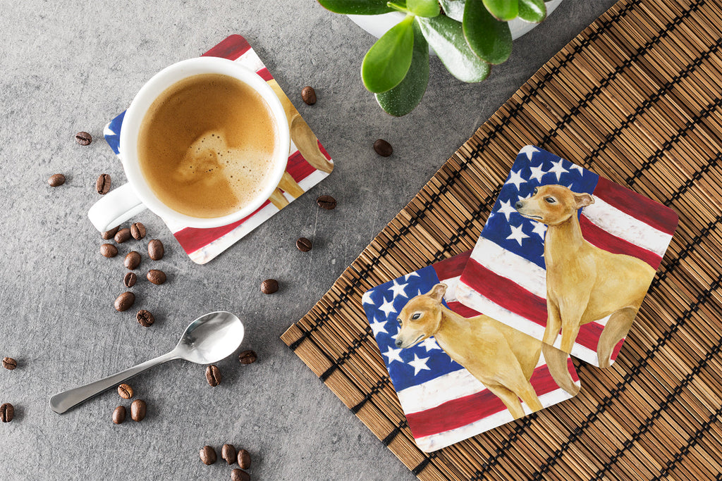 Italian Greyhound Patriotic Foam Coasters Set of 4 Cup Coasters for Indoor Outdoor, Tabletop Protection, Anti Slip, Mouse pad Material