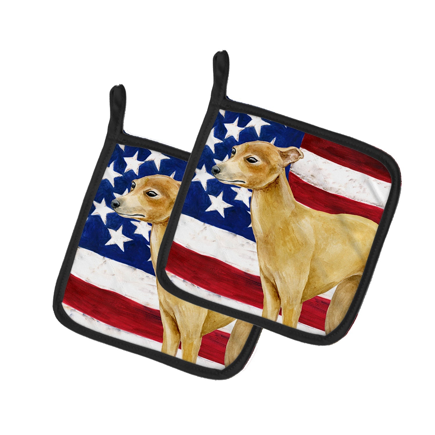 Italian Greyhound Patriotic Pot Holder Set of 2 Heat Resistant Quilted Hot Pads 7.5 x 7.5 Inch, Insulated Kitchen Trivets for Cooking & Baking