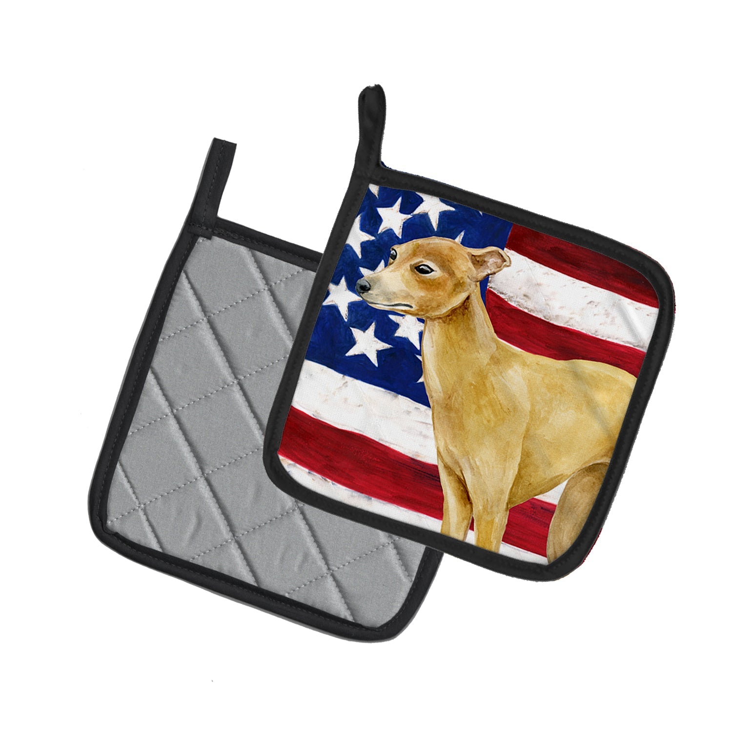 Italian Greyhound Patriotic Pot Holder Set of 2 Heat Resistant Quilted Hot Pads 7.5 x 7.5 Inch, Insulated Kitchen Trivets for Cooking & Baking