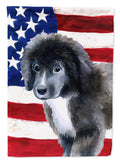 Newfoundland Puppy Patriotic House Flag 28x40 Porch Sleeve Pole Decorative Outside Yard Banner Artwork Wall Hanging, Polyester