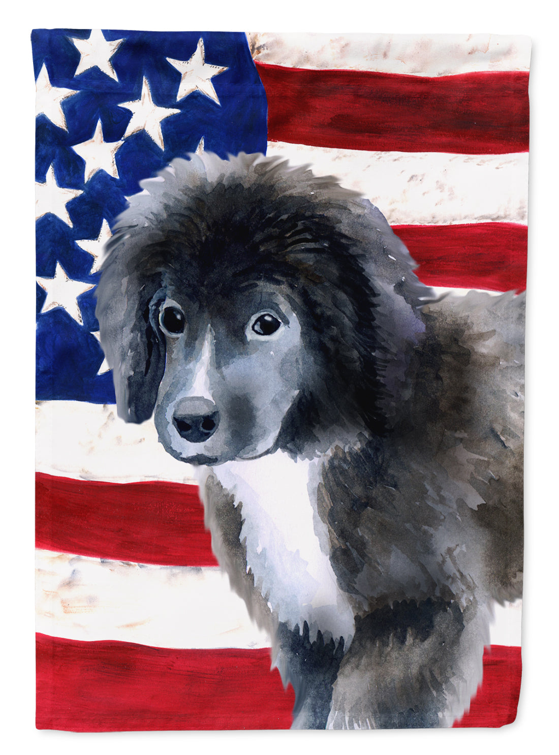 Newfoundland Puppy Patriotic House Flag 28x40 Porch Sleeve Pole Decorative Outside Yard Banner Artwork Wall Hanging, Polyester