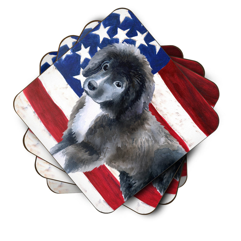 Newfoundland Puppy Patriotic Foam Coasters Set of 4 Cup Coasters for Indoor Outdoor, Tabletop Protection, Anti Slip, Mouse pad Material