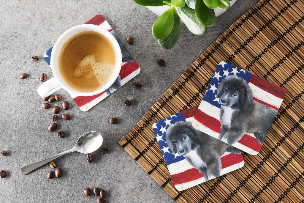 Newfoundland Puppy Patriotic Foam Coasters Set of 4 Cup Coasters for Indoor Outdoor, Tabletop Protection, Anti Slip, Mouse pad Material