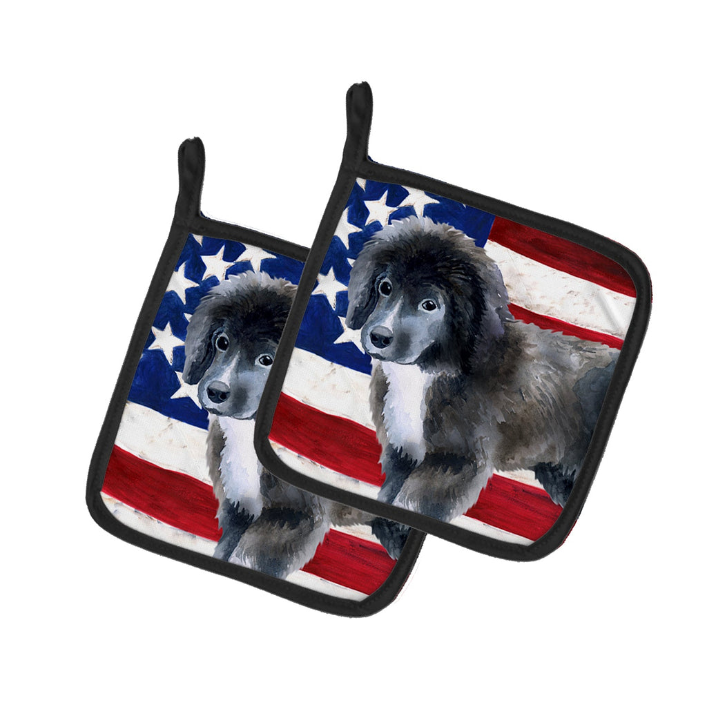 Newfoundland Puppy Patriotic Pot Holder Set of 2 Heat Resistant Quilted Hot Pads 7.5 x 7.5 Inch, Insulated Kitchen Trivets for Cooking & Baking